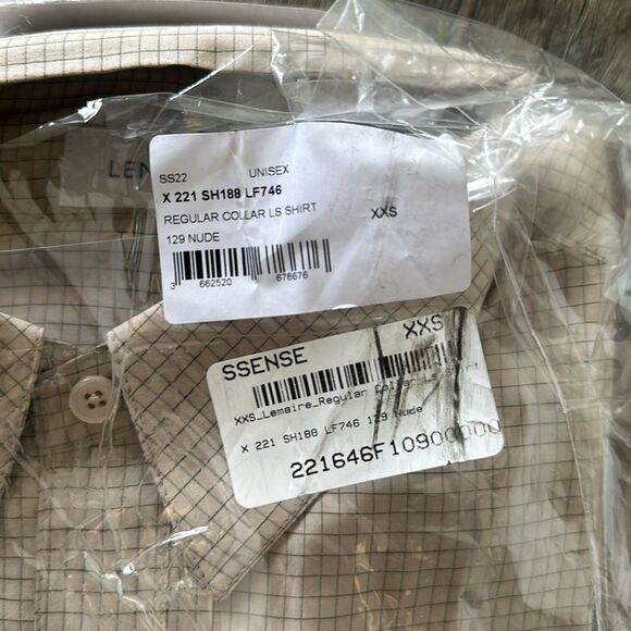 Lemaire Regular Collar Long Sleeve Shirt Block Check Cappuccino Size XXS - Picture 8 of 8